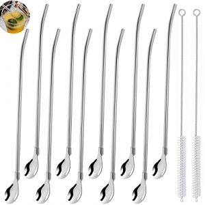 12 Pièces Pailles Cuillère 2 en 1 Cuillère à Paille Réutilisable Acier Inoxydable Pailles à Boire Cuillère en Métal Cuillère à Cocktail Cocktail Agitateurs pour Smoothies Laits Frappés Cocktail (zhangyongjian g, neuf)