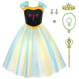 Discoball Anna Costume de Elsa princesse pour fille robe de voyage classique pour Halloween, Noël, fête d'anniversaire, concours de beauté, demoiselle d'honneur (MUNCASO, neuf)