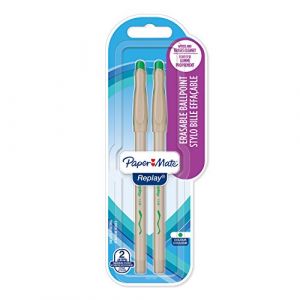 Paper Mate 2027768 Replay Lot de 2 Stylos bille effaçable pointe moyenne 1 mm Vert (BigWhiteRabbit, neuf)