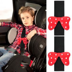 URAQT 2 Pièces Protege Ceinture de Securite Enfant, Protection Ceinture de Sécurité Enfant protege Ceinture Voiture Amovible et Doux(Noeud Rouge) (Petit Wudong, neuf)