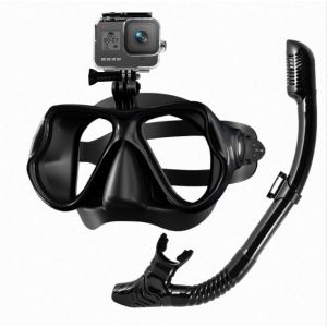 Shyllin Masque Plongée Adulte, Masque Tuba Snorkeling avec Support de Caméra, tuba frontal natation, Lunettes de Plongée Panoramiques Anti-Buée Étanche en Verre Trempé et Tuba Respiration Sèche (Noir) (XFJIN243, neuf)