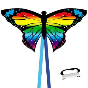 Cerf-Volant Papillon, Facile à Piloter, Cerf Volant Enfant Adulte pour Excursion à la Plage, avec Longue Queue, Ficelle et Poignée, Cadeau d'anniversaire pour Garçons et Filles (VSPEK, neuf)