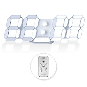 EDUP Home Horloge Murale num&eacute;rique &agrave; LED 3D avec t&eacute;l&eacute;commande pour Cuisine, Chambre &agrave; Coucher, Bureau, veilleuse &agrave; Del Tendance, 24,6 cm, luminosit&eacute; r&eacute;glable 12h/24h, Heure, Date, temp&eacute;rature, Blanc (XingKuo, neuf)
