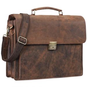 STILORD 'Johann' Mallette Professionnelle en Cuir Serviette Classique Sac d'affaires &agrave; Bandouli&egrave;re Business R&eacute;tro Vintage Porte-Documents, Couleur:Sepia-Marron (STILORD Cuir, neuf)