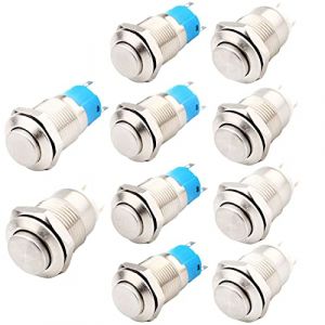 RUNCCI-YUN 10pcs 12V 12mm Rond Interrupteur Push Bouton Momentan&eacute; + Verrouillage &Eacute;tanche M&eacute;tal Mini Interrupteur (Haute T&ecirc;te) (RUNCCI-YUN, neuf)