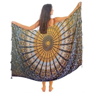 Pareo Plage Femme Boheme Avec Des Franges Noir Sexy Xxl Longue Robe Jupe Tapisserie Foulard Écharpe Coton Sarong 180X110Cm (Boho Paradise UK, neuf)