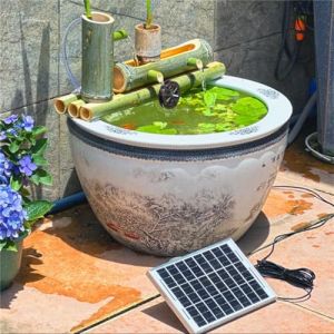 HJDSUDU Kit de Fontaine à Eau Solaire en Bambou, décoration de Jardin Zen avec Pompe et énergie Solaire, Fontaine à Eau Feng Shui, décoration de Jardin extérieur, fontaines en Bambou,35cm (HuShiLin, neuf)