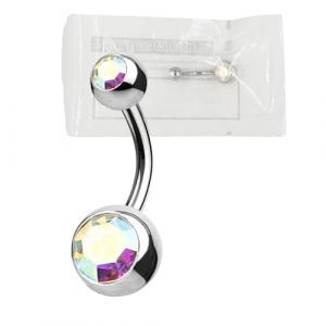 WARRIOR Piercing Nombril STÉRILE Acier Chirurgical 316L Banane Classique Basic Double Cristaux AB 14MM (Z&Z PUNK SHOPPING, neuf)