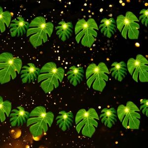 Mstnoixgc LED Guirlande Lumineuse Tropicale, 3M 20 LED Guirlande Feuilles de Palmier Lumineuse Hawaïen, Fairy Lights Hawaïenne, Convient pour une Fête de Barbecue Sur La Plage En Été (Wang Party, neuf)
