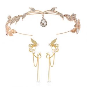 UOSIA Oreilles De Fée Strass Avec Couronne D'elfe Bijoux D'oreille D'elfe En Argent 3 Pièces Pendentif En Cristal Couronne De Mariage D'elfe Pour Accessoires De Costume De Fête (Yunchuangshangmao, neuf)