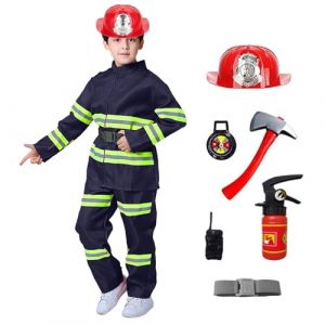 Costume de pompier pour enfants, carnaval pour tout-petit costume de pompier avec chapeau de casque et extincteur, costume de pompier éducatif pour garçons (NIyong, neuf)