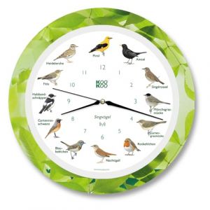 KOOKOO Singv&ouml;gel Quartz Leaf, Horloge des Oiseaux, Pendule Murale avec 12 Oiseaux indig&egrave;nes et enregistrements de la Nature, Horloge avec senseur de lumi&egrave;re (TimeAffair Shop, neuf)