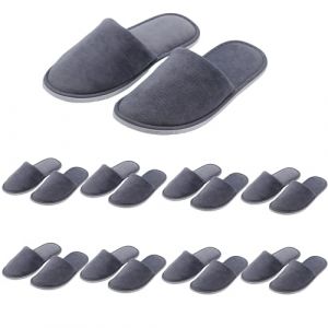 Lot de 8 paires de pantoufles de spa gris avec semelle épaisse de 7 mm - Pantoufles d'hôtel réutilisables antidérapantes, lavables en machine pour femmes/hommes (timuduo, neuf)