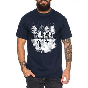 Stranger Upside Down - T-Shirt pour Homme Things Demogorgon Elfie Dustin Jane Hopper Upside Down TV blu-Ray DVD, Farbe2:Bleu fonc&eacute;, Gr&ouml;&szlig;e2:Large (TeeKiki, neuf)
