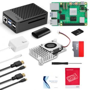 Vemico Raspberry Pi 5 16 Go Kit de d&eacute;marrage Pi 5 16 Go avec Carte 64 Go Raspberry Pi 5 Bo&icirc;tier avec Refroidisseur Actif de Type C 5,1 V 5 A GaN 2 c&acirc;bles HD Out Lecteur de Carte Adaptateur Tournevis (Vemico FR, neuf)