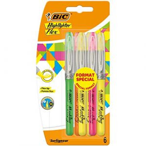 BIC 9442121 Flex Lot de 6 Surligneurs pointe flexible Couleurs Assorties (C.Maphie and Co, neuf)