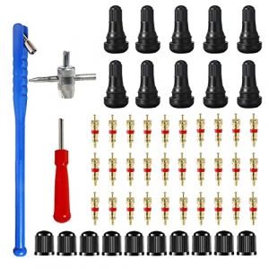 HUAZIZ Kit d'outils de R&eacute;paration de Valve de Pneu de Voiture, Outil de Valve 4 Voies avec 30 Noyaux de Valve,10 Bouchons de Valve de Pneu,Outil de D&eacute;pose Tige Valve de Pneu Simple T&ecirc;te (HUAYUE-EU, neuf)