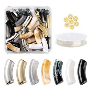 Kits de fabrication de bijoux Pandahall pour bracelets en tube de bambou avec 42 pi&egrave;ces de perles tubulaires incurv&eacute;es & 30 pi&egrave;ces de perles en disque de laiton & 1 rouleau de fil &eacute;lastique en cristal (Pandahall Jewelry EU, neuf)