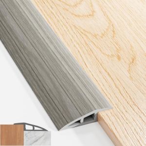 Starvortex Barre de Seuil Adhesive, 100x5cm PVC Barre de Seuil, Seuil de Porte Adhesif pour des Hauteurs Comprises Entre 5 mm et 10 mm, Seuil de Porte Rattrapage Niveau Etanche (Grain de Bois Gris) (Starvortex EU, neuf)