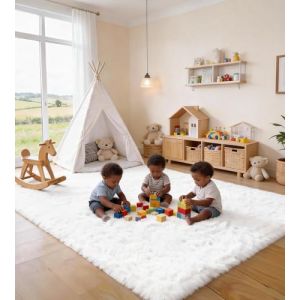 VOFUSHON Tapis Salon 200 X 300 CM Blanc Lavable Antid&eacute;rapant Ultra-Doux Moelleux Grand Tapis (VOFUSHON-Home, neuf)