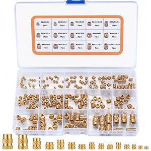 220 Pièces Écrous Moletés à Filetage, Écrous Filetés, M2/M2.5/M3/M4/M5/M6 Insert Fileté Laiton Femelle avec Filetage Interne pour Impression 3D (rongzhilian, neuf)