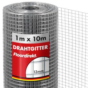 Floordirekt Grillage m&eacute;tallique &agrave; mailles fines - 100 cm de haut x 10 m de long - Pour voli&egrave;re - Grillage sur&eacute;lev&eacute; - Grillage m&eacute;tallique galvanis&eacute; - Largeur des mailles : 13 x 13 mm (MEISTEREI, neuf)