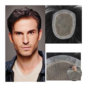 Perruque de rechange pour homme - Fabriqu&eacute;e &agrave; la main - En cuir chevelu biologique - Proth&egrave;se de cheveux humains masculins - Respirante - Syst&egrave;me de cheveux lisses naturels - 15 x 22 cm (yunyungongsi, neuf)