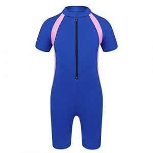 ranrann Enfant Fille Combinaison de Bain Manches Courtes Maillot de Bain 1 Pi&egrave;ce Anti UV UPF 50+ Fermeture &Eacute;clair Combishort Surf Natation Plage Rash Guard 6-16 Ans Bleu 10-12 Ans (ranraneu, neuf)