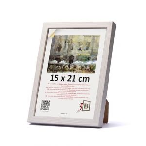 3-B Cadre de l'image MEGA - Blanc avec grain de bois optique - 15x21 cm (A5) - cadre photo en bois avec verre acrylique (Waldorff GmbH, neuf)