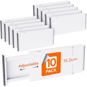 Lifewit Lot de 10 Separateur Tiroirs, Réglables Organisateur Tiroir 34-56 cm Hauteur 15 cm, Plastique Organisateur Tiroir, Cuisine Séparateur Troir pour Cuisine Bureau Salle De Bain, Blanc (Lifewit Home FR, neuf)