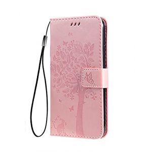 SEAHAI Coque pour Honor X6b Etui Portefeuille, Joli Rétro Feuilles et Chat Embossée Premium PU Cuir Housse Flip Cover, Étui Antichoc Case, Or Rose (Liner-EU, neuf)