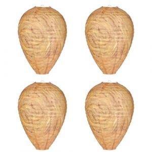 Flintronic 4 pcs Leurres de Nid de Guêpe, Faux Nid de Guêpe, Suspendu Leurre de Nest de Frelons en Matériau, Imperméable pour Frelons Vestes Jaunes Maison Jardin Cour, 22X28CM (XJYEU, neuf)