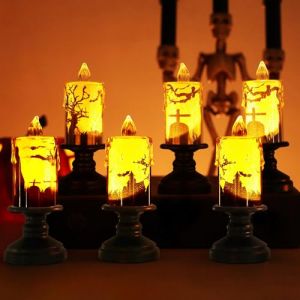6 Pièces Deco Halloween Bougie Sans Flamme, Led Bougies Citrouille Halloween, Deco Photophore Halloween Interieur Exterieur, Lumineuse Lampe Bougeoir Halloween, Decoration Halloween Table (Hibiscus Queen, neuf)