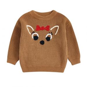 Caziffer Pull Noël Bébé Garçon Fille Pull de Noël Chaud Déguisement Noël Tricoté Pull Bbébé Col Rond Vêtement de Noël pour Bébé 6 Mois-3 Ans (Marron, 3-6 Mois) (baixia, neuf)
