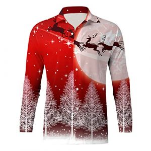 Chemise de Noel Homme Manches Longues Rouge Tee Shirt 3D Imprimer Pull de Noel Moche Cadeaux No&euml;l Chic Chemisette Mode Vetement sans Repassage Grande Taille (YINYUAN（Livraison en 5 &agrave; 8 jours), neuf)