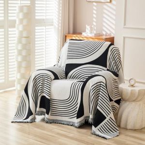 WEYOND Housse de Fauteuil Boh&egrave;me en Chenille avec Franges, Couvre Fauteuil Lavable, Plaid de Protection pour Fauteuil et Canap&eacute; 1 Place (180 x 230 cm, Noir) (Weyond US, neuf)