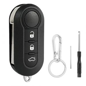 Coque Cl&eacute; Voiture Compatible avec Fiat 500L 500C 500 Ducato Doblo Grande Punto Evo Panda Bravo Lancia Delta Fiorino Qubo Scudo Stilo 3 Boutons Bo&icirc;tier Cle T&eacute;l&eacute;commande Coque Clef avec M&eacute;tal Porte Cl&eacute; (JJCHQ, neuf)