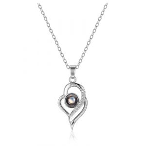 Jovivi Collier pour Femme M&egrave;re Photo de Projection Personnalis&eacute; Collier C&oelig;ur Pendentif en Acier Inoxydable avec Zircon Cadeau pour F&ecirc;te de M&egrave;re Maman Valentine Anniversaire Couple Amoureux (Argent) (kaenmis, neuf)