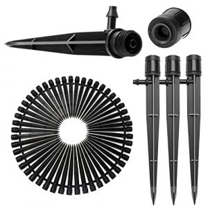 50 Pi&egrave;ces Goutteur Irrigation R&eacute;glable, VooGenzek 360 Degr&eacute;s Micro Asperseur Goutte &agrave; Goutte avec Connecteur Barbel&eacute; & Piquet de Support pour Tube 4/7 mm, Goutteur d'irrigation Insertion, Noir (VooGenzek, neuf)