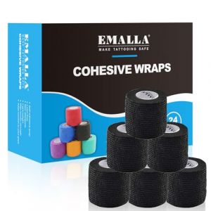 EMALLA Grip Tape Tattoo 24 Pièces Ruban Adhésif Bande Strapping Elastoplast Sport Tape pour Machine Tatouage Strapping Cheville Doigt(Noir) (EMALLA Direct, neuf)