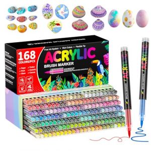 Patamiyar 168 Couleurs Feutre Acrylique, Marqueur Peinture Acrylique à Base D'eau avec pointe pinceau de 1 à 5 mm, stylos acryliques pour Pierre, Verre, Céramique, Papier, Bois et DIY Fournitures (SHIMO Store, neuf)