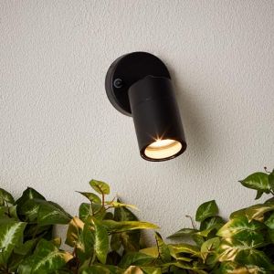 Lightbox Spot mural ext&eacute;rieur avec couvercle en verre - 14 x 9 cm - spot mural noir d'ext&eacute;rieur avec t&ecirc;te pivotante - prot&eacute;g&eacute; contre les &eacute;claboussures (IP44) - pour le balcon ou la terrasse - en (Lightbox-Shop, neuf)