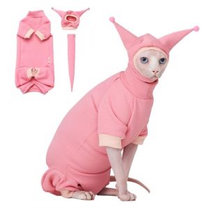 SNIXfever Sphynx Costume pour chat &agrave; motif gaufr&eacute;, chapeau et chemise pour animal de compagnie, chat sans poils, rose cornouailles, noir, taille XL, rose (SnixFever, neuf)