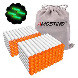 AMOSTING 100 Fléchettes Lumineuses pour Nerf, 7,2 cm Balle de Recharge Blanche Munitions en Mousse avec Sac de Rangement pour la Série N-Modulus Elite Fortnite Strike Blasters (Amost, neuf)