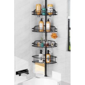HAMITOR Etagere Douche Telescopique Angle: 4 Etages en Metal Etagere Salle de Bain Sans Percage, Bathroom Rangement Pour Shampoings, Savons & Gels de Douche &mdash; Longueur Reglable 121-314 cm, Noire (Goning, neuf)