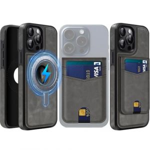 MOBESV 2 in 1 Coque en Cuir pour iPhone 15 Pro avec Portefeuille Support, &Eacute;tui Magn&eacute;tique Compatible avec MagSafe, Housse avec Porte Cartes &Eacute;l&eacute;gant (Gris) (NineFox, neuf)