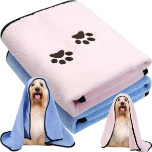XFLYP Serviette de Bain pour Animaux de Compagnie, 2 Serviette de Bain en Microfibre &agrave; S&eacute;chage Rapide pour Chien Chats, Ultra Absorbante, Super Doux & Lavable en Machine (FXXF, neuf)