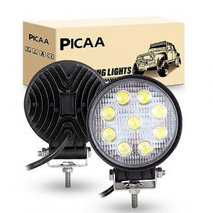 PICAA Phare de Travail LED 2PCS 4.1 Pouces 27W Rond Phare Travail Projecteur LED D'inondation LED Moto Feux de Travail Lampe 12V 24V hors route pour Voiture 4x4 Truck ATV SUV Camion Tracteur (BEISHUO-UK, neuf)