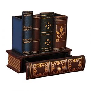 Nishiyuenyi Porte-stylo En Bois En Forme de Livre, Bo&icirc;te de Rangement de Bureau Multifonction, Pot &agrave; Crayons, Bo&icirc;te de Rangement, Table de Classe Vintage pour, 15x6.5x14CM (Western Italy, neuf)