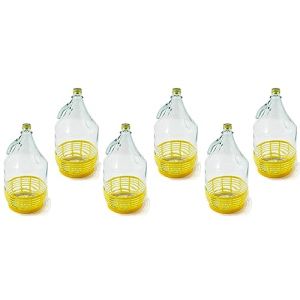 WYSKONT Bouteille bonbonne &agrave; col &eacute;troit avec bouchon &agrave; vis fixe et panier pour la fabrication du vin, stockage de boissons, service en verre transparent, 6 pi&egrave;ces x 5 L (WysKonT, neuf)